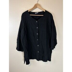 Hot Cotton Marc Ware XL Linen Button Up Tunic Top Blouse Lagenlook Black Coastal